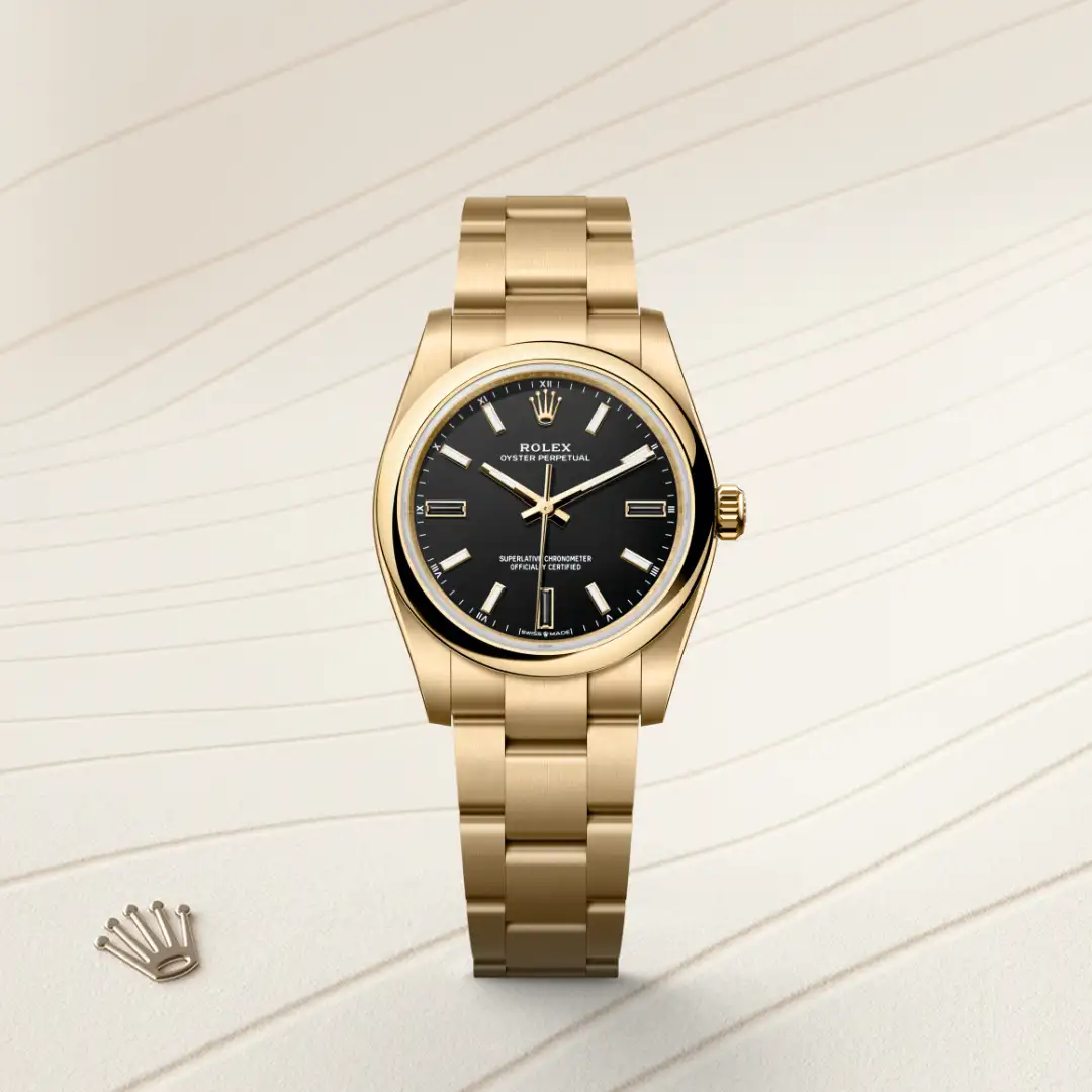 Rolex Oyster Perpetual 34 in 18 Karat Gelbgold, M124208-0001 – Atelier Stoess
