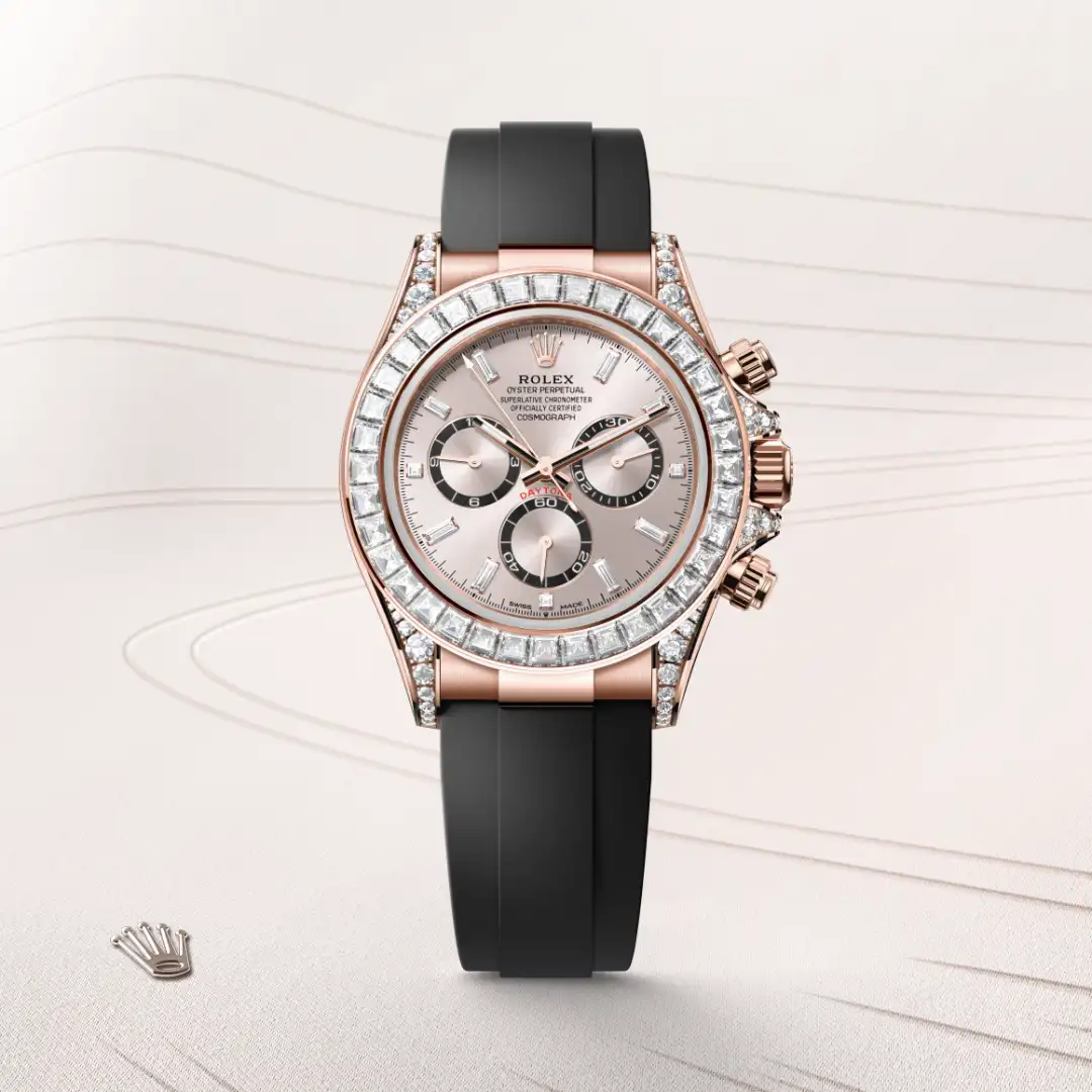 Rolex Cosmograph Daytona in 18 Karat Everose-Gold, Hornbügel mit Diamanten, M126535TBR-0002 – Atelier Stoess