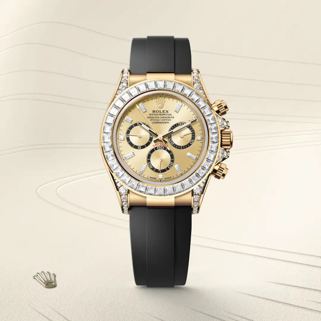 Rolex Cosmograph Daytona in 18 Karat Gelbgold, Hornbügel mit Diamanten, M126538TBR-0004 – Atelier Stoess