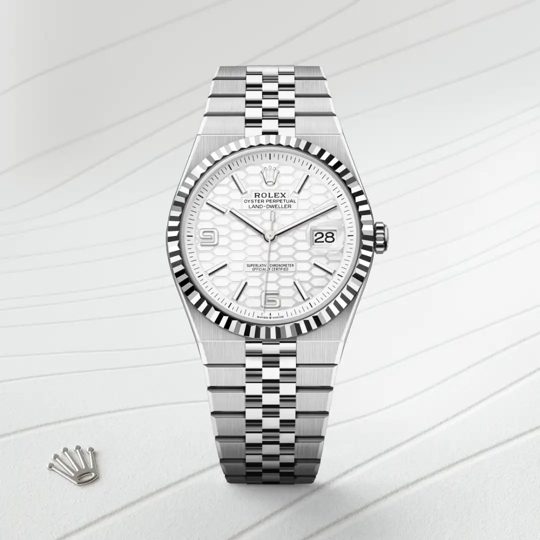 Rolex Land-Dweller 40 in Rolesor weiß (Kombination aus Edelstahl Oystersteel und Weißgold), M127334-0001 – Atelier Stoess