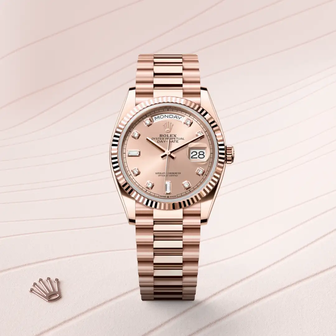 Rolex Day-Date 36 in 18 Karat Everose-Gold, M128235-0009 – Atelier Stoess