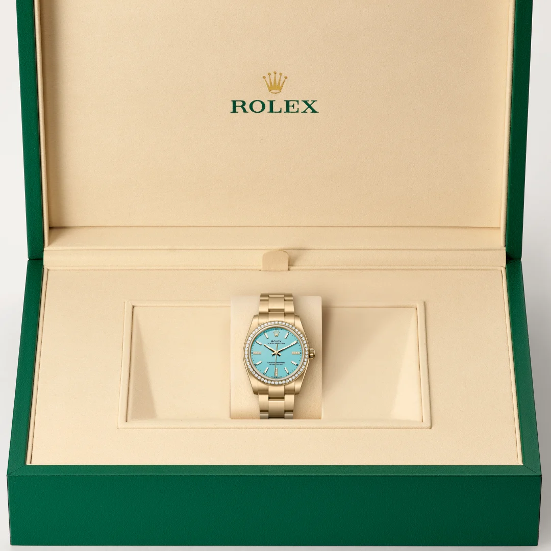 Rolex Oyster Perpetual 34 in 18 Karat Gelbgold, M124248RBR-0002 – Atelier Stoess