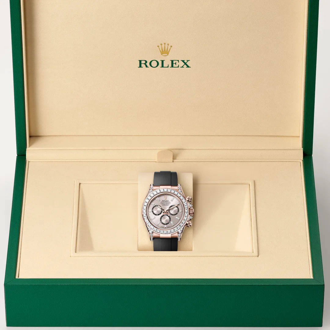 Rolex Cosmograph Daytona in 18 Karat Everose-Gold, Hornbügel mit Diamanten, M126535TBR-0002 – Atelier Stoess