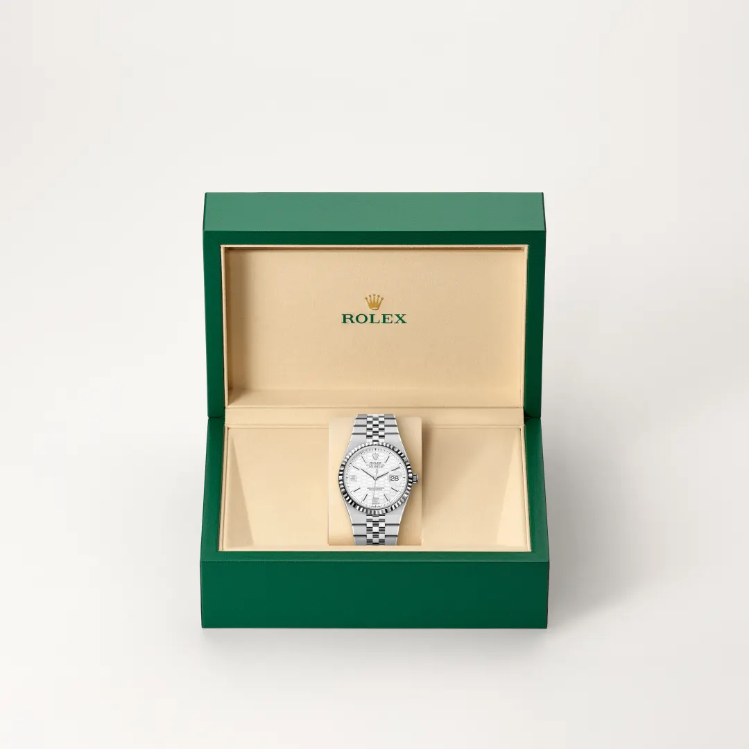 Rolex Land-Dweller 36 in Rolesor weiß (Kombination aus Edelstahl Oystersteel und Weißgold), M127234-0001 – Atelier Stoess