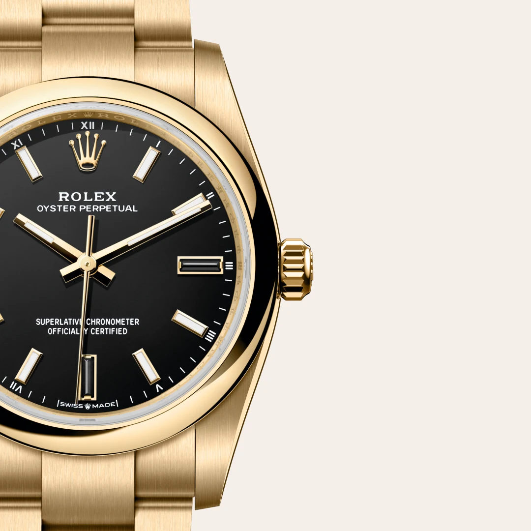 Rolex Oyster Perpetual 34 in 18 Karat Gelbgold, M124208-0001 – Atelier Stoess