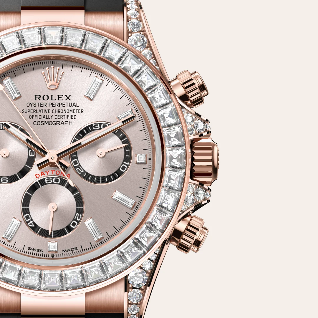 Rolex Cosmograph Daytona in 18 Karat Everose-Gold, Hornbügel mit Diamanten, M126535TBR-0002 – Atelier Stoess