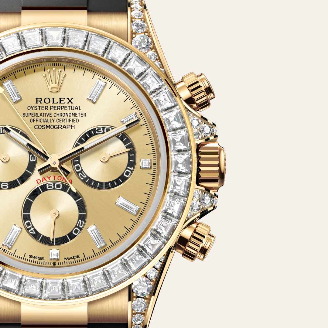 Rolex Cosmograph Daytona in 18 Karat Gelbgold, Hornbügel mit Diamanten, M126538TBR-0004 – Atelier Stoess